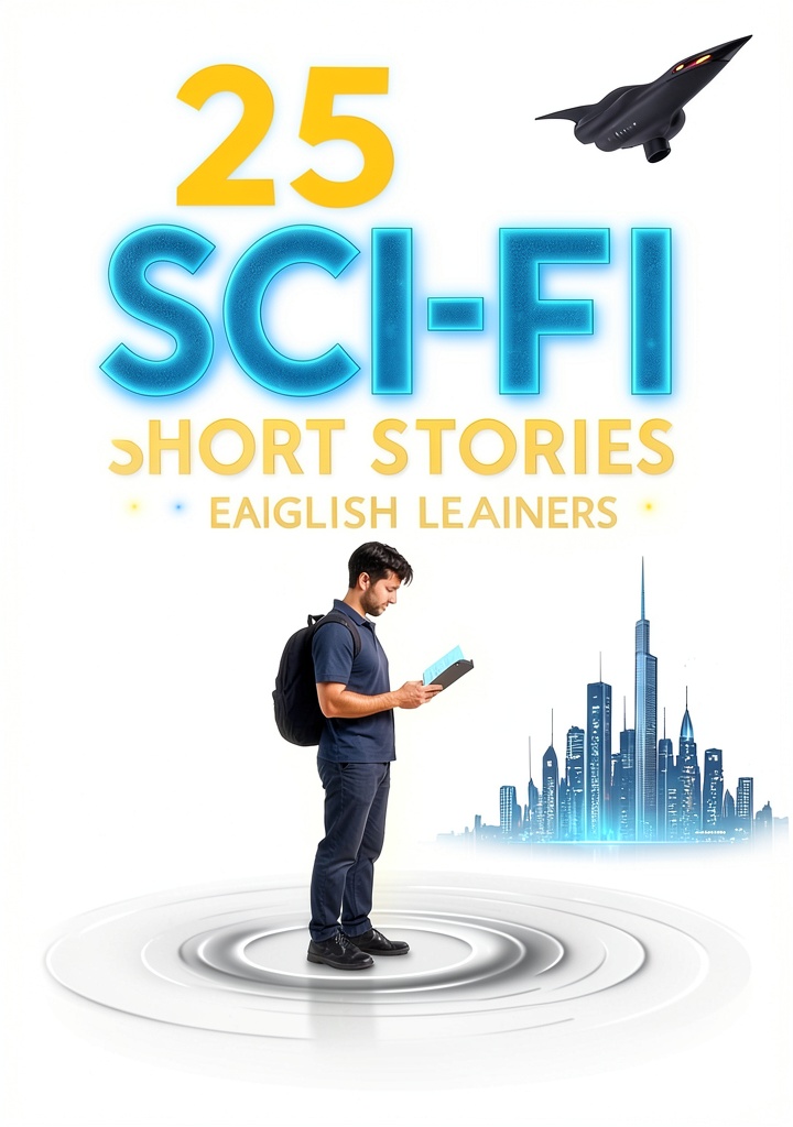 Installing Learn English with 25 Short Stories Kindle Book on a wooden desk
