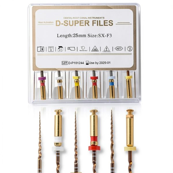 4E 4E'S USA 25mm SX-F3 Assorted Rotary Files, Engine Rotary Files for Root Canal Treatment, Pack of 6 (Shaping Files & Finishing Files)-0